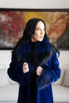 LaBelle Since 1919 Blue Sheared Mink Stroller W/Blue Dyed Silver Fox Shawl Collar & Cuffs