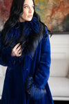 LaBelle Since 1919 Blue Sheared Mink Stroller W/Blue Dyed Silver Fox Shawl Collar & Cuffs