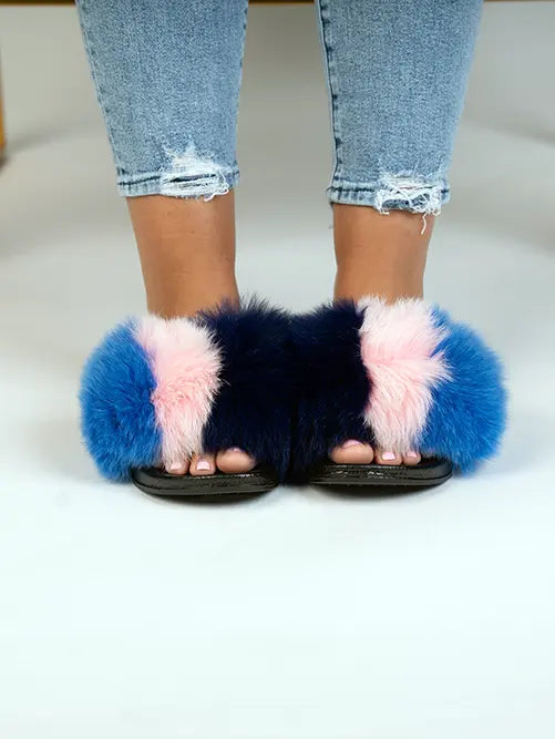 LaBelle Since 1919 Navy/Pink/Blue Fox Slippers