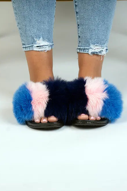 Navy/Pink/Blue Fox Slippers