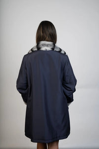 Black/Blue Reversible Taffeta Raincoat with Rexx Rabbit Trim