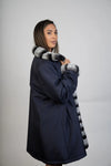 Black/Blue Reversible Taffeta Raincoat with Rexx Rabbit Trim