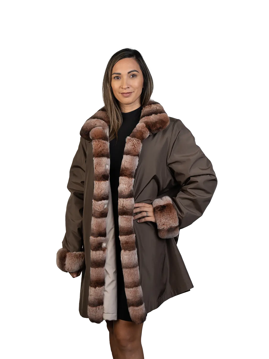 Reversible hot sale fur raincoat