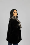 Black Sheared Mink Jacket w/ Chinchilla Trim and Cuffs