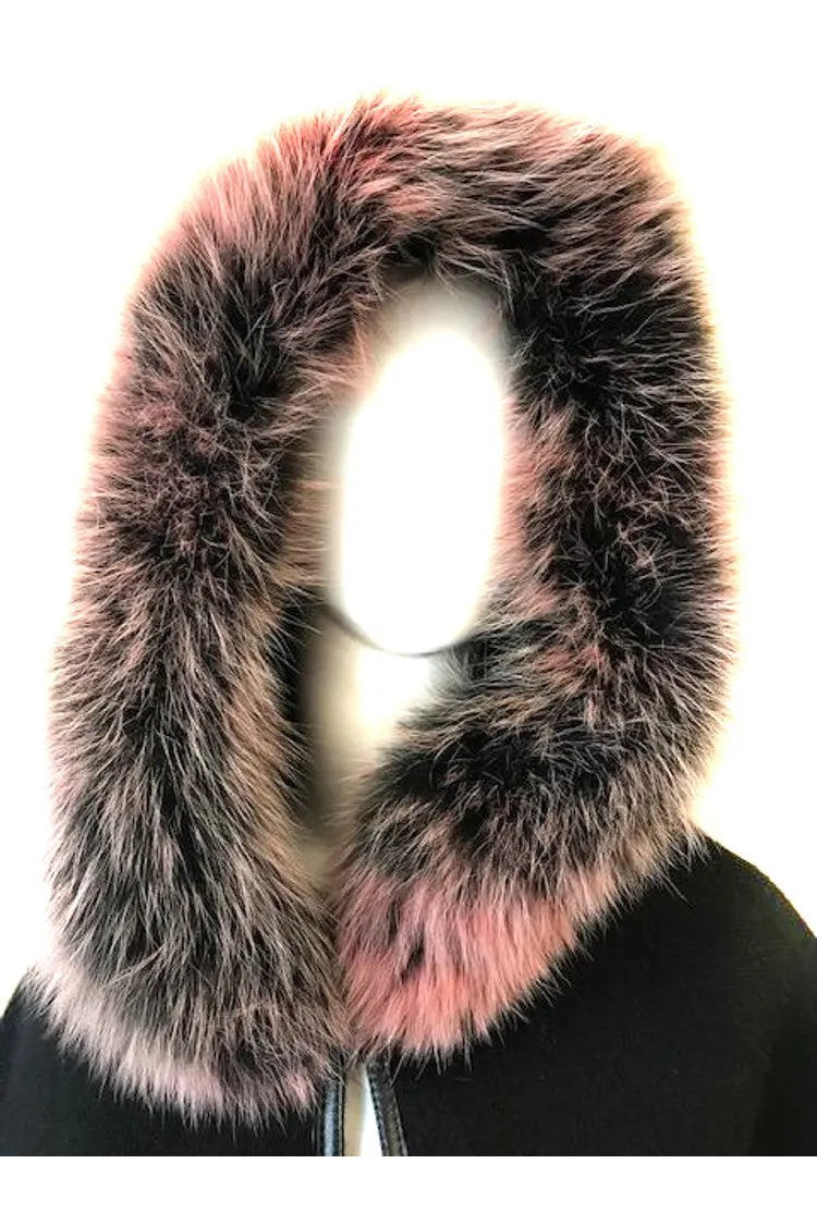 Black Cashmere Scarf with Fox Hood