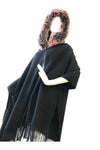 Black Cashmere Scarf with Fox Hood