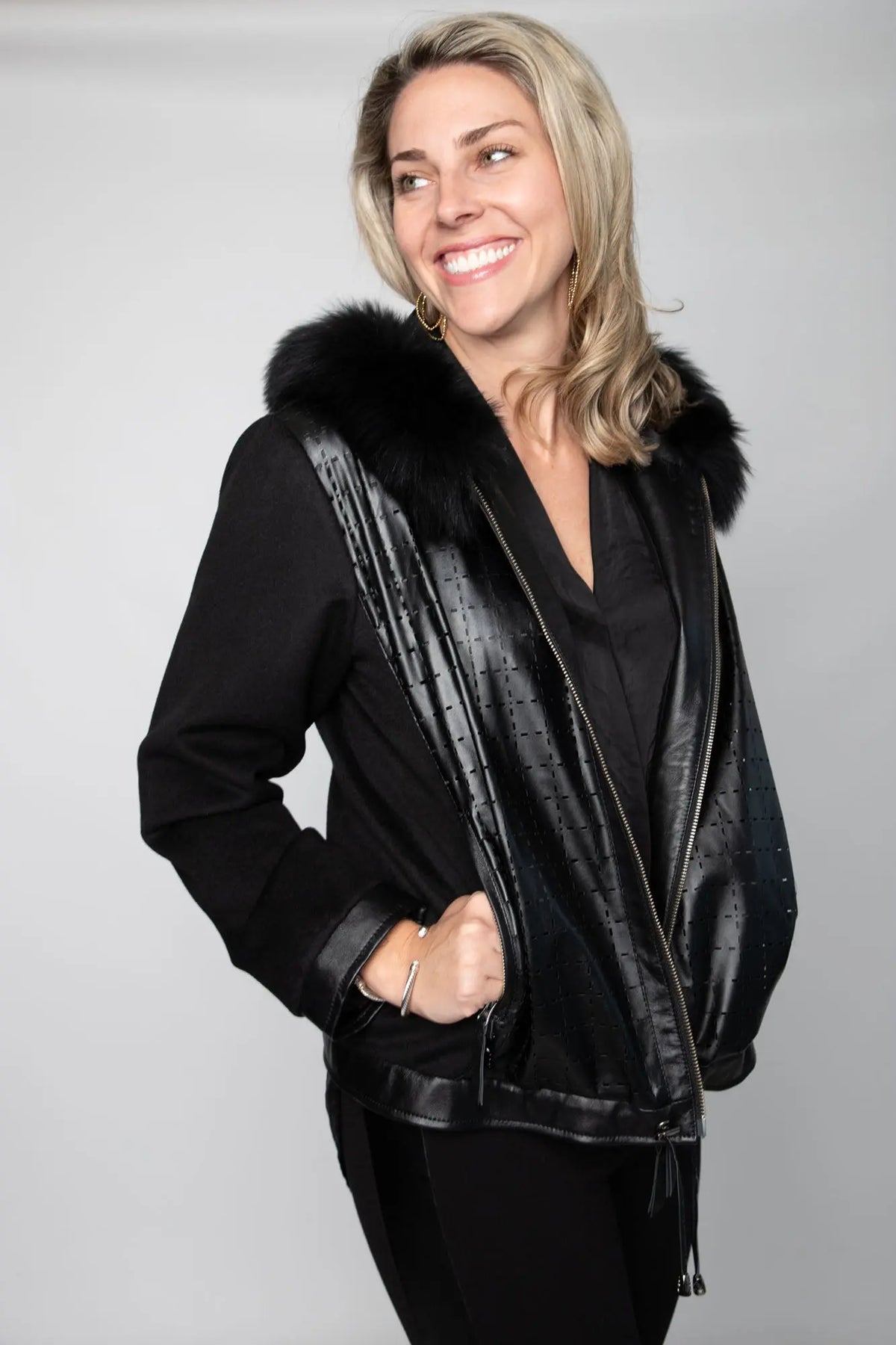 Black Cashmere with Black Fox Trim Jacket