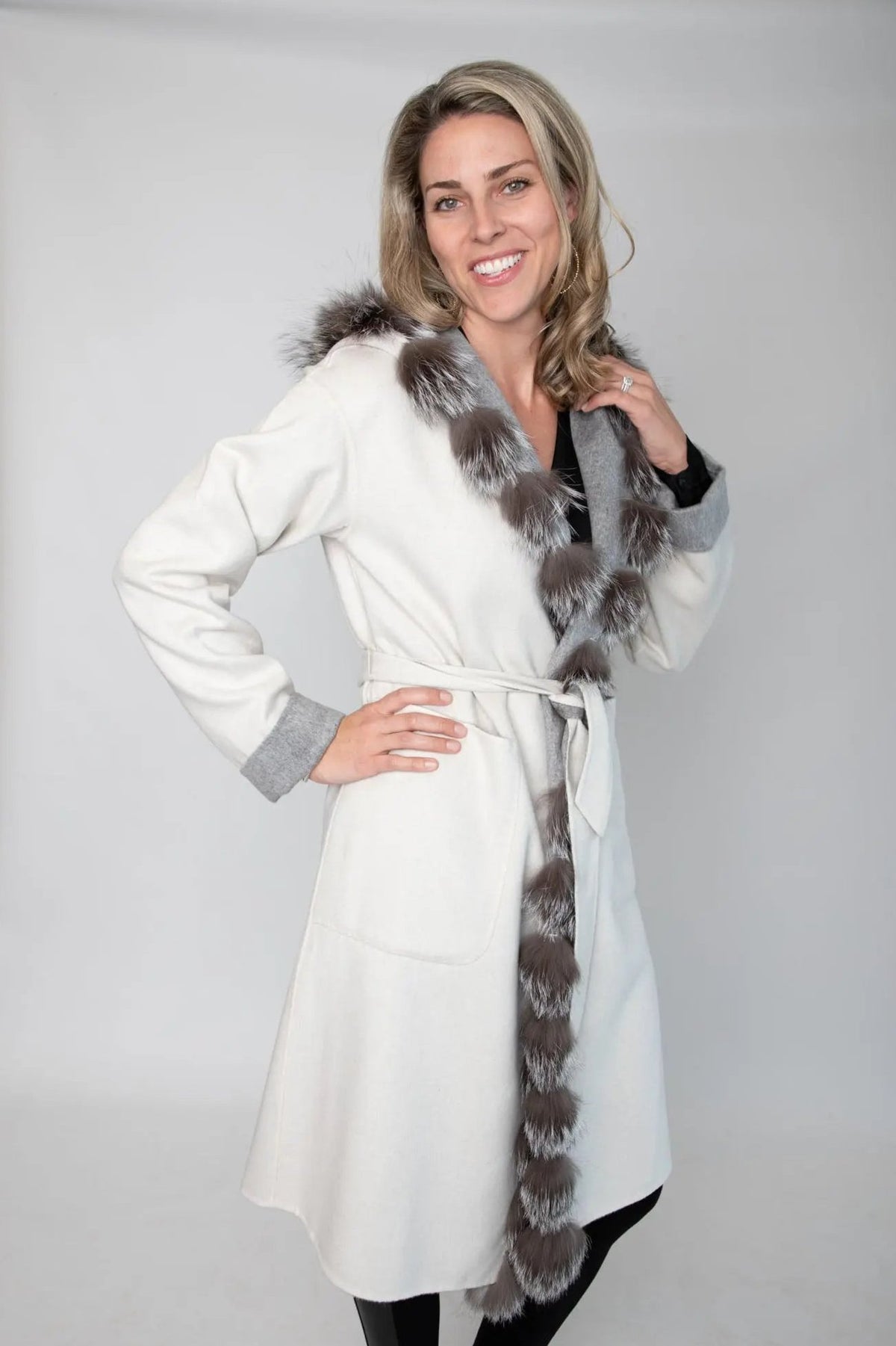 White & Grey 100% Wool Reversible Coat