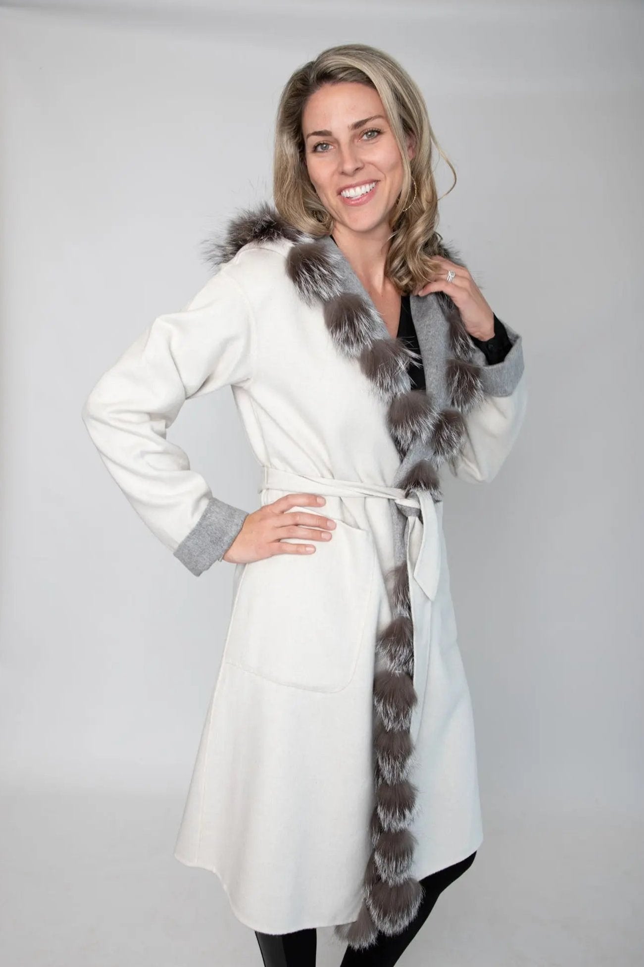 Dino Gaspari White & Grey 100% Wool Reversible Coat