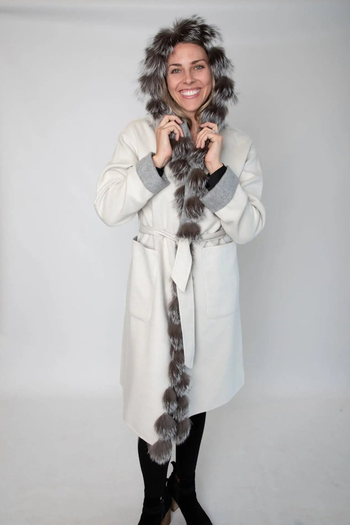 White & Grey 100% Wool Reversible Coat