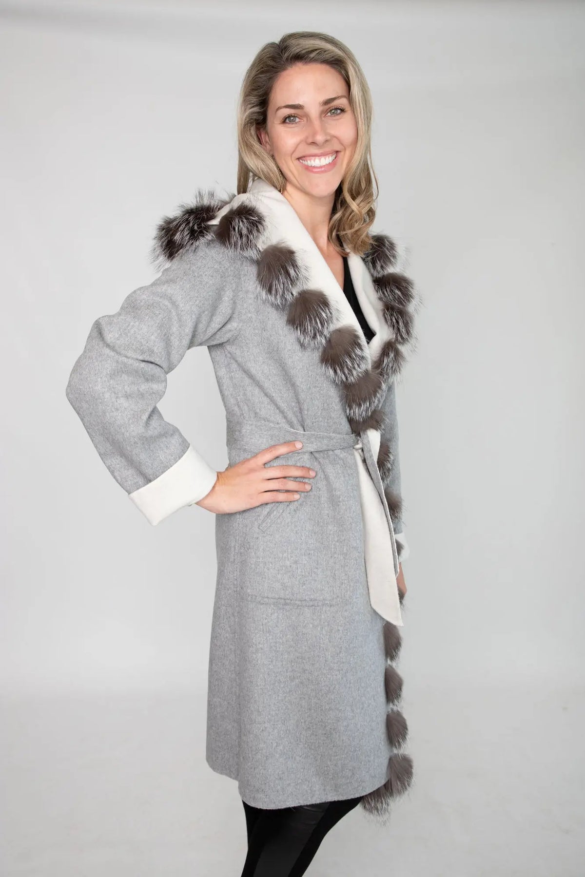 White & Grey 100% Wool Reversible Coat
