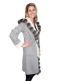 White & Grey 100% Wool Reversible Coat