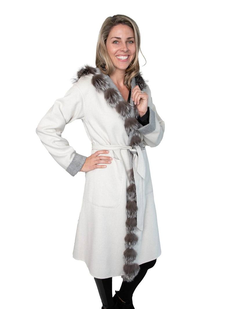 White & Grey 100% Wool Reversible Coat