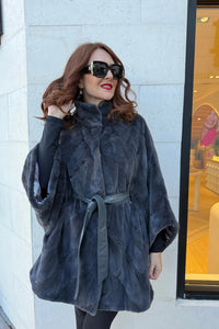 Graphite Sheared Mink Jacket with Leather Belt