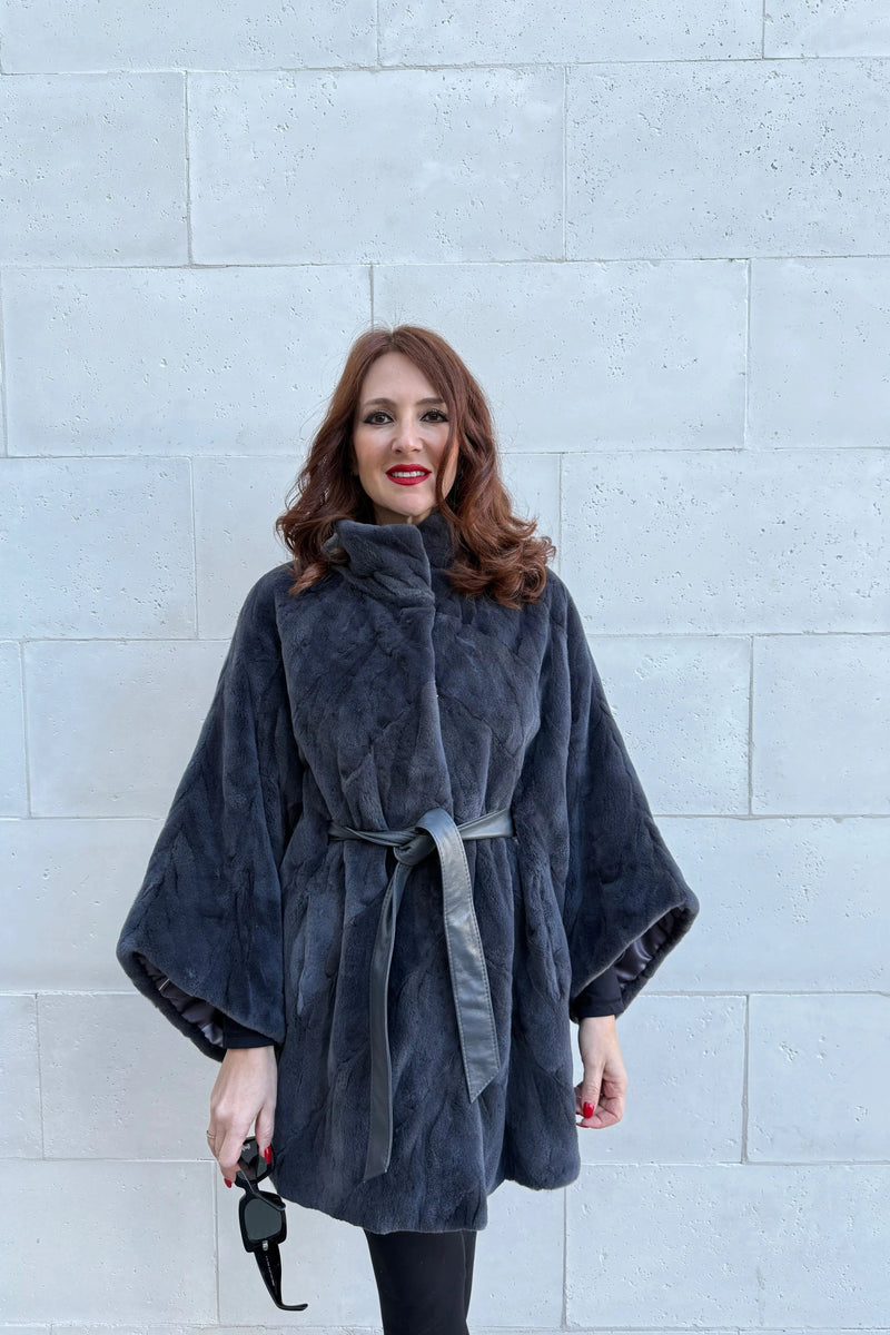 Graphite Sheared Mink Jacket with Leather Belt