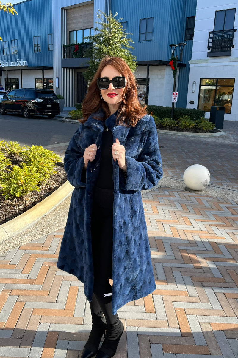 Royal Blue Mink Pieces Semi Sheared Coat