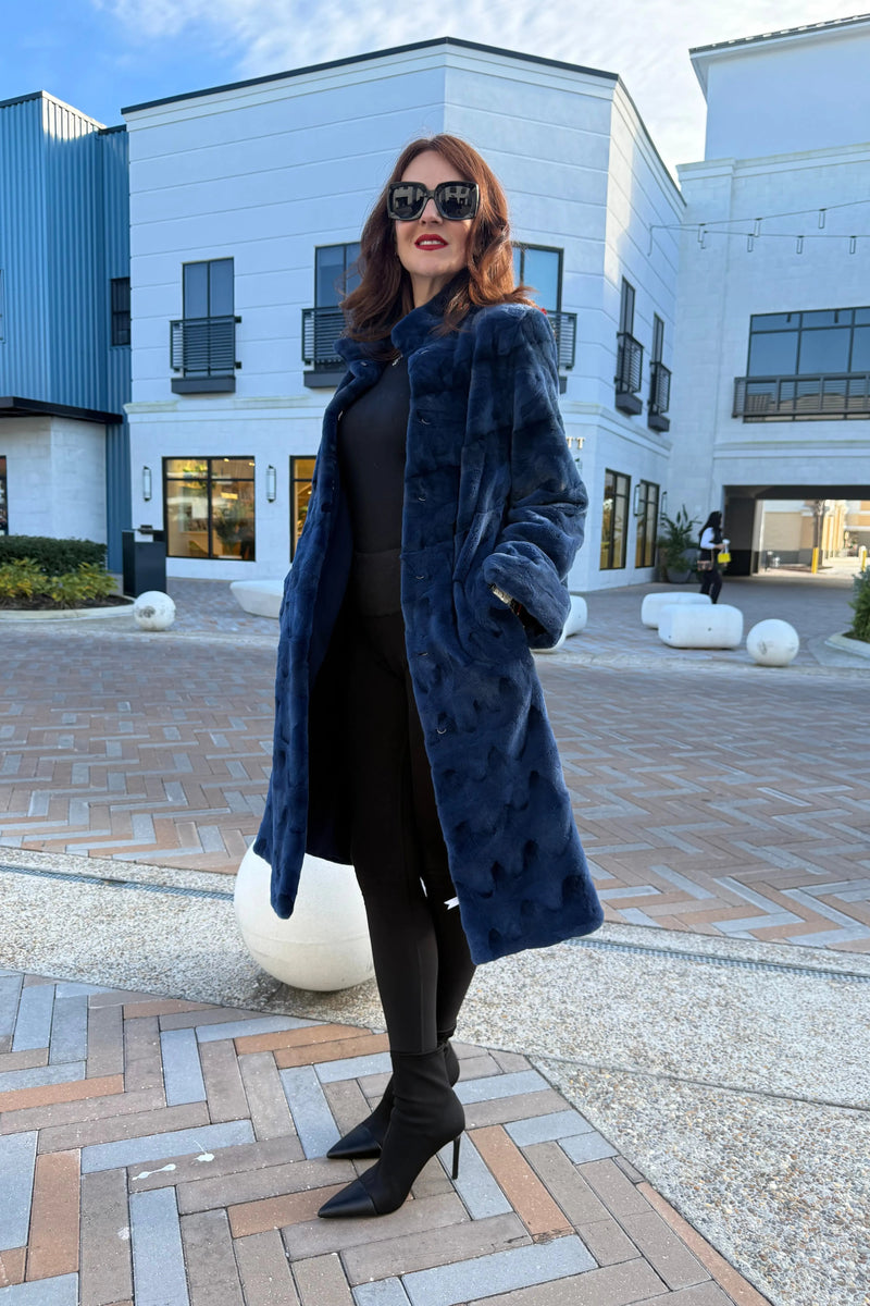 Royal Blue Mink Pieces Semi Sheared Coat