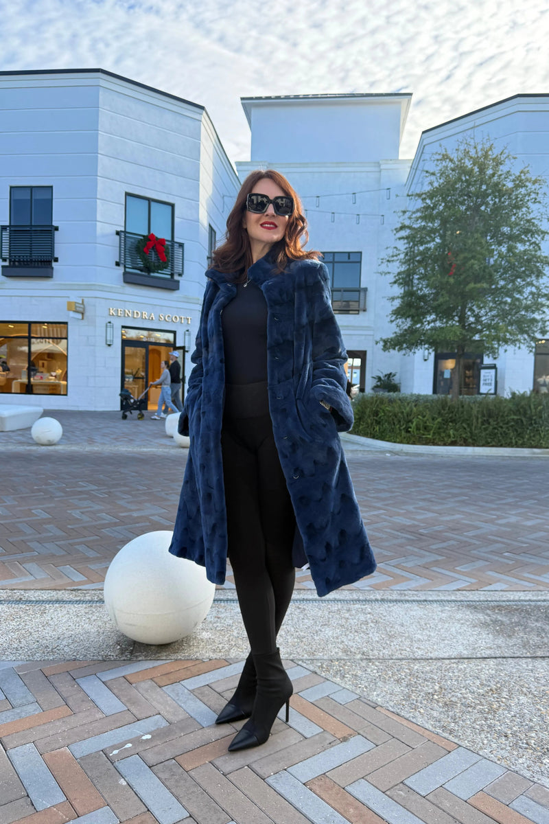 Royal Blue Mink Pieces Semi Sheared Coat