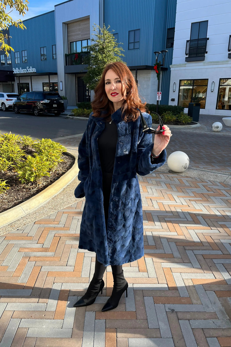 Royal Blue Mink Pieces Semi Sheared Coat