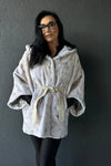 Silver Sheared Mink Oval Pieces Jacket with Hood