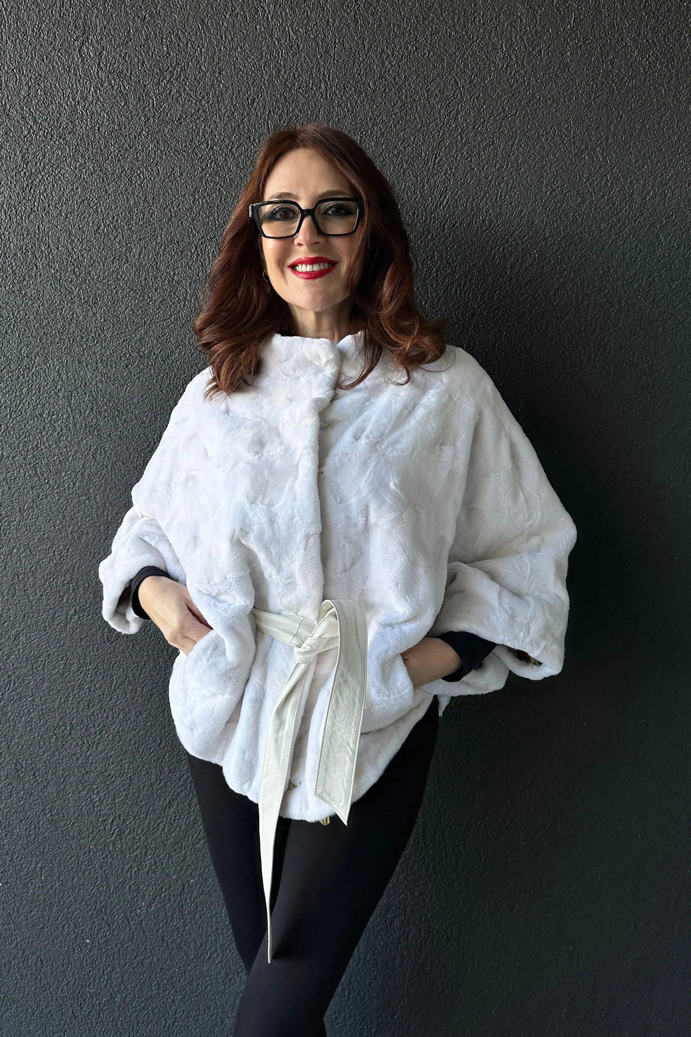 White Sheared Mink Oval Pieces Jacket Cape