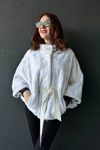 White Sheared Mink Oval Pieces Jacket Cape