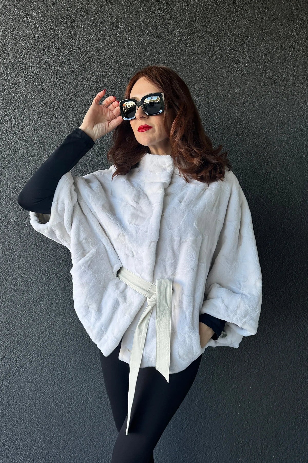 White Sheared Mink Oval Pieces Jacket Cape