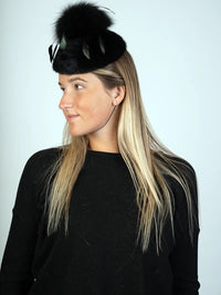 LaBelle Since 1919 Black Mink/Fox/Feather Fascinator Hat