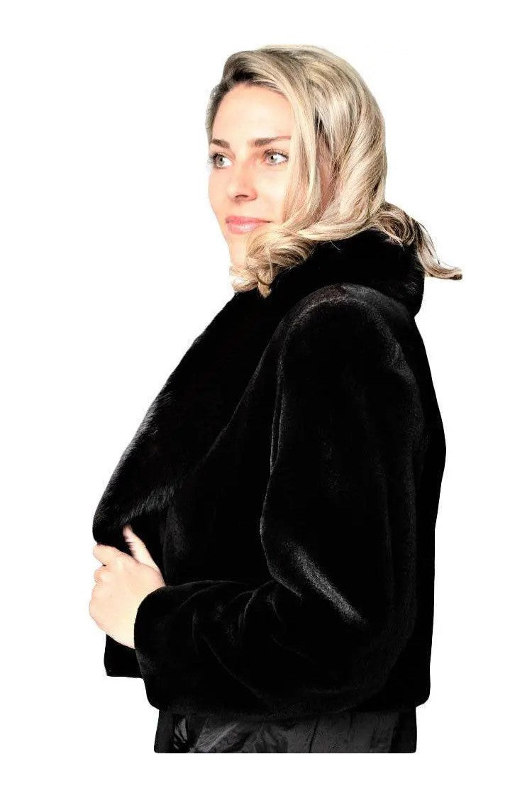 Black Sheared Mink Jacket w/ Fox Collar