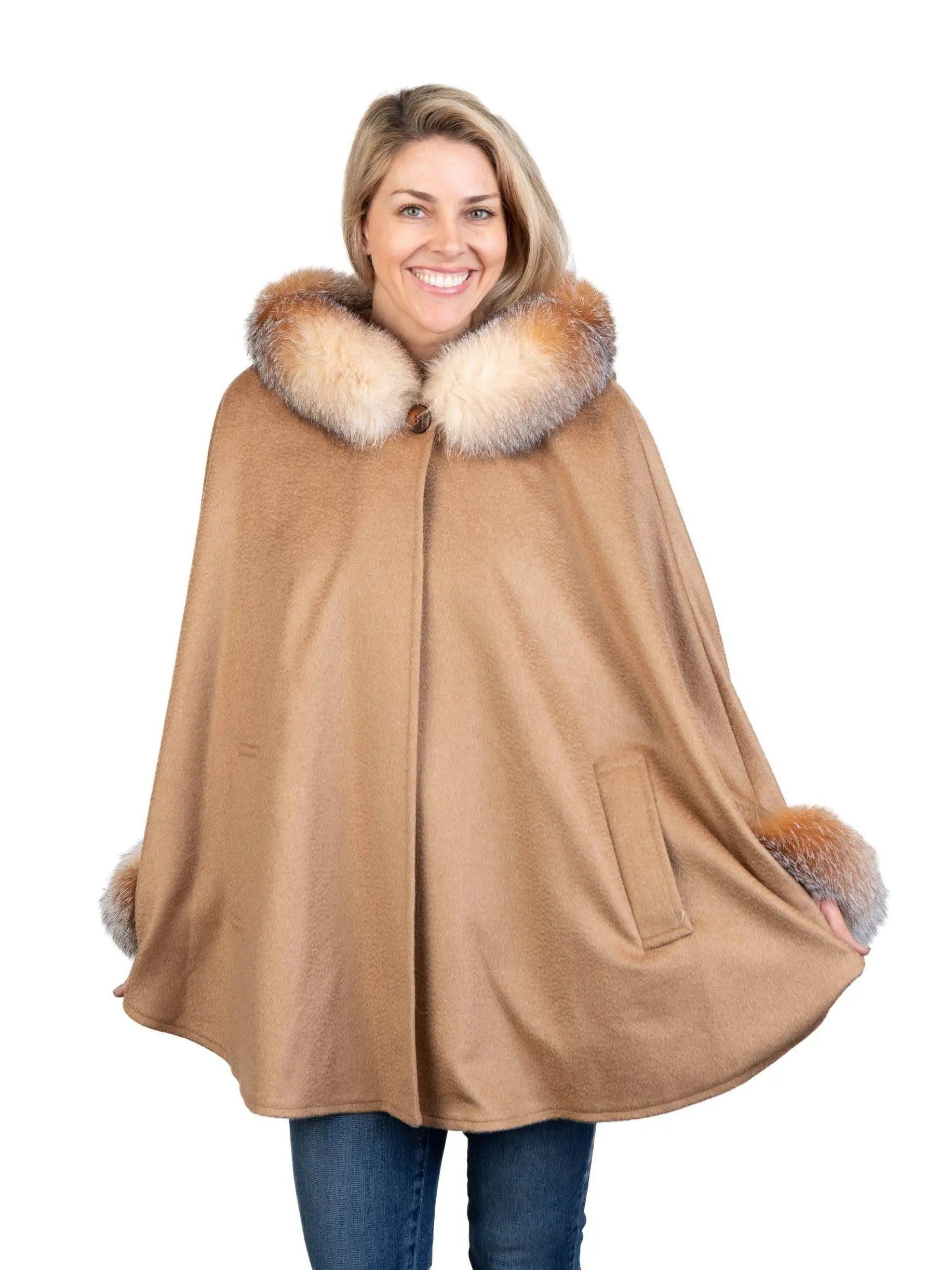 wool cape with hood キャメルtenne