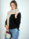 LaBelle New Collections Beige Woven Scarf W/Fox Pom