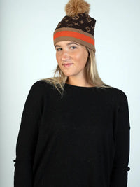 LaBelle New Collections Knitted Monogram Hat W/Fox Pom