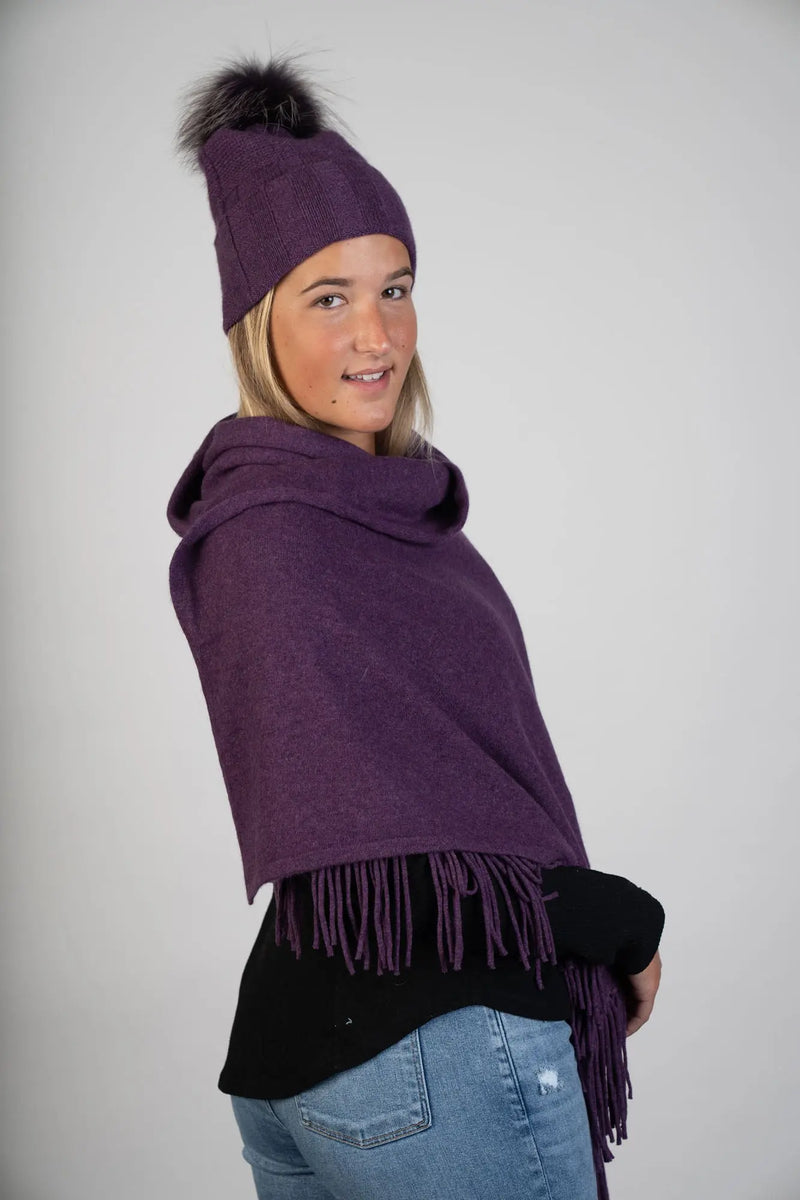 Amethyst 100% Cashmere Hat w/ Fox PomPom