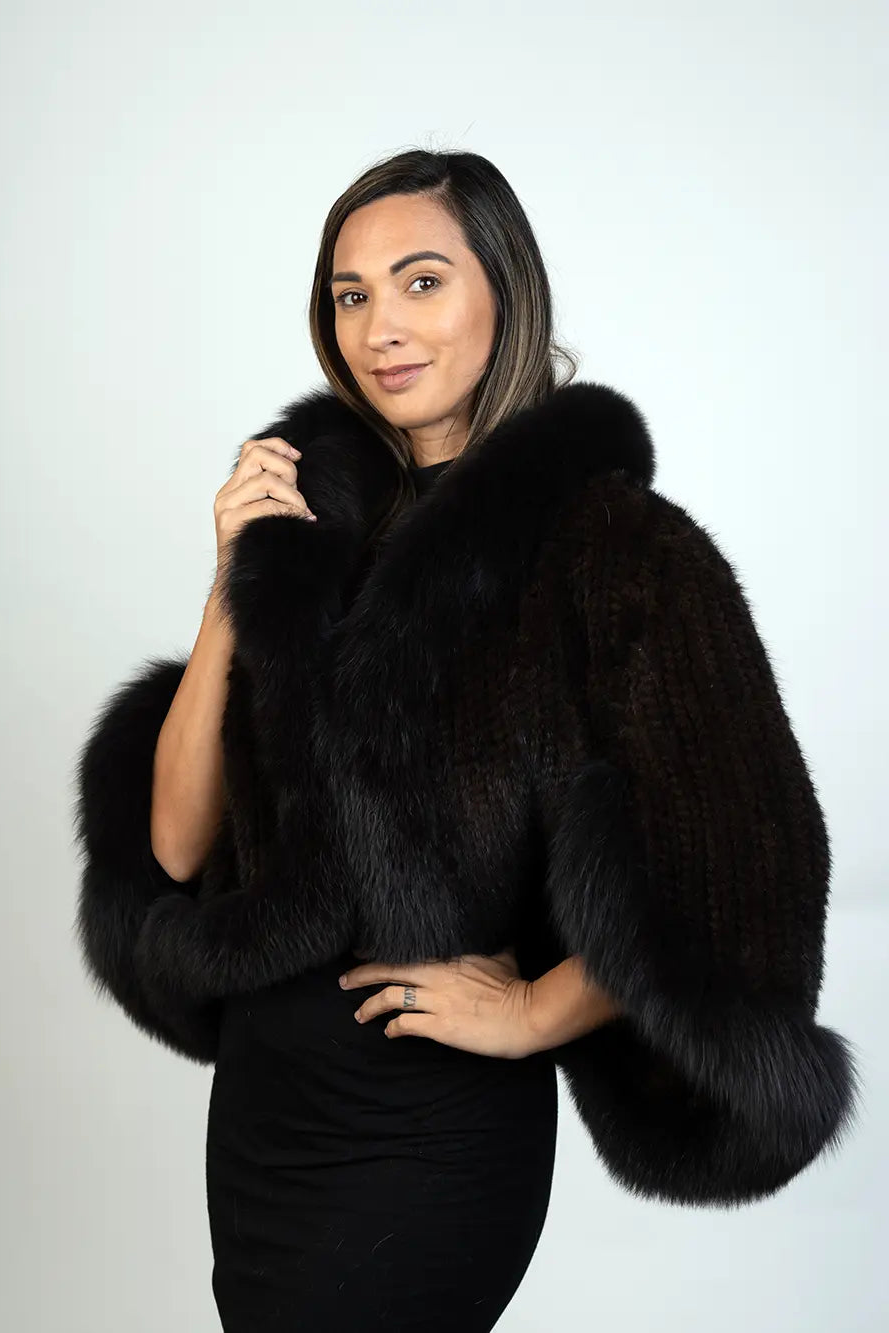 Brown Knitted Mink W/Fox Stole