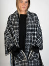 LaBelle New Collections Black-White Knitted Wrap w/Fox Trim