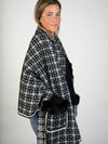 LaBelle New Collections Black-White Knitted Wrap w/Fox Trim