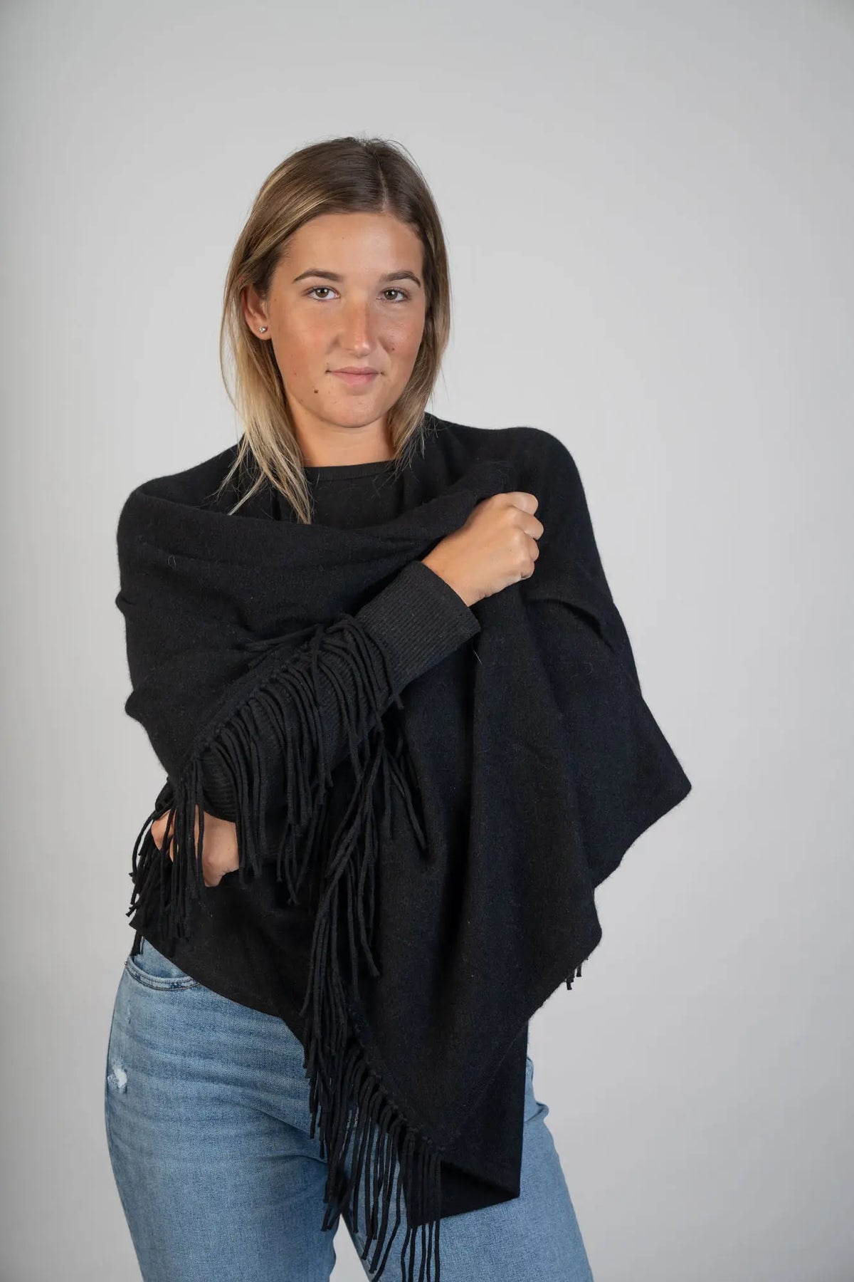 Dino Gaspari Black Cashmere Shawl w/ Fringe