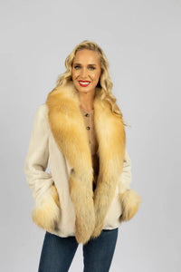 Ivory White Mink Jacket W/Golden Island Fox Trim