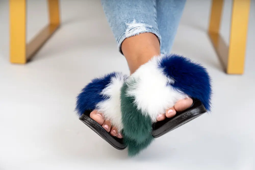LaBelle Since 1919 Blue/White/Green Fox Slippers