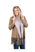 Beige Suede Reversible Jacket w/ Hood