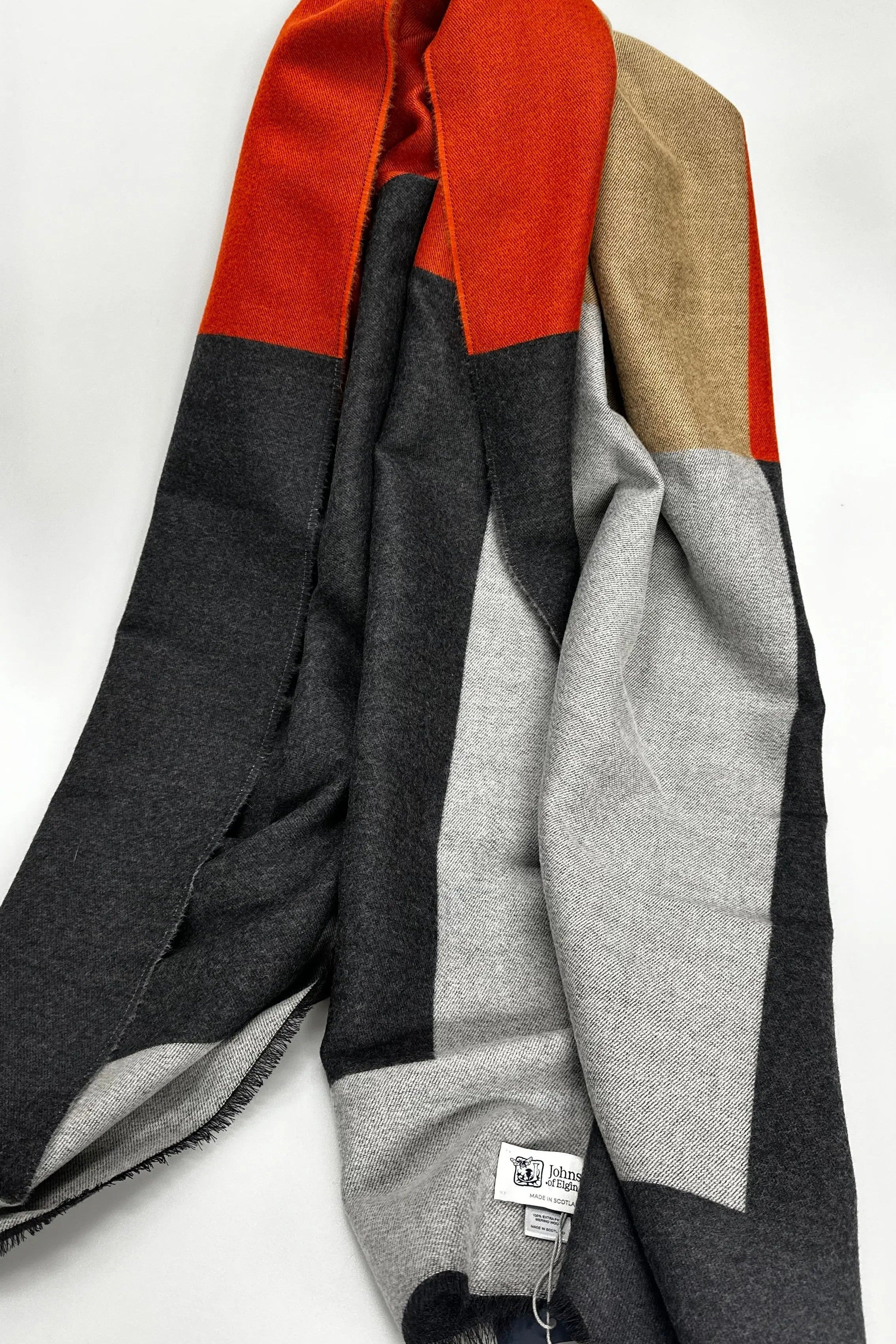 Johnston's of Elgin Charcol & Orange 100% Cashmere Scarf