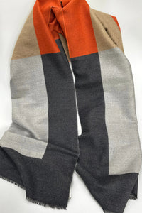 Johnston's of Elgin Charcol & Orange 100% Cashmere Scarf