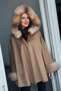 Camel Wool Cape w/ Fox Hood