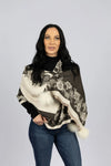 Ivory and Black Wide Woven Scarf with Fancy Floral Design