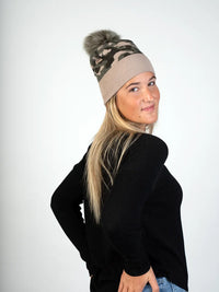 LaBelle New Collections Knitted  Camouflage Hat With Fox Pom