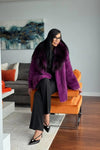 Magenta Black Cross Mink Jacket with Fox Collar
