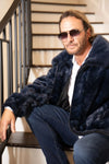 Men's Dyed Blue Section Mink Bomber Jacket