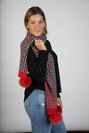 Red Lips Knitted Scarf with PomPoms