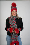 Red Lips Knitted Scarf with PomPoms