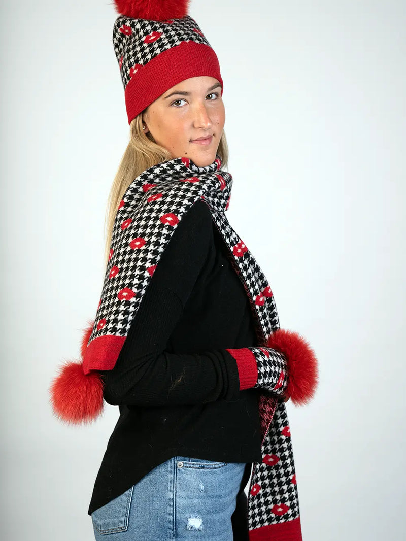 LaBelle New Collections Red Lips Knitted Scarf with PomPoms